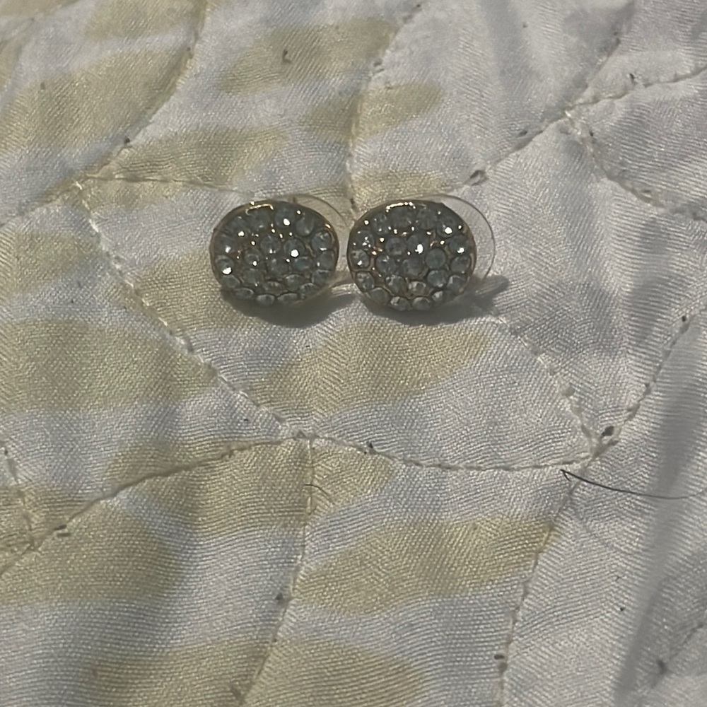 Gold Round Circle Rhinestoned Stud Earrings